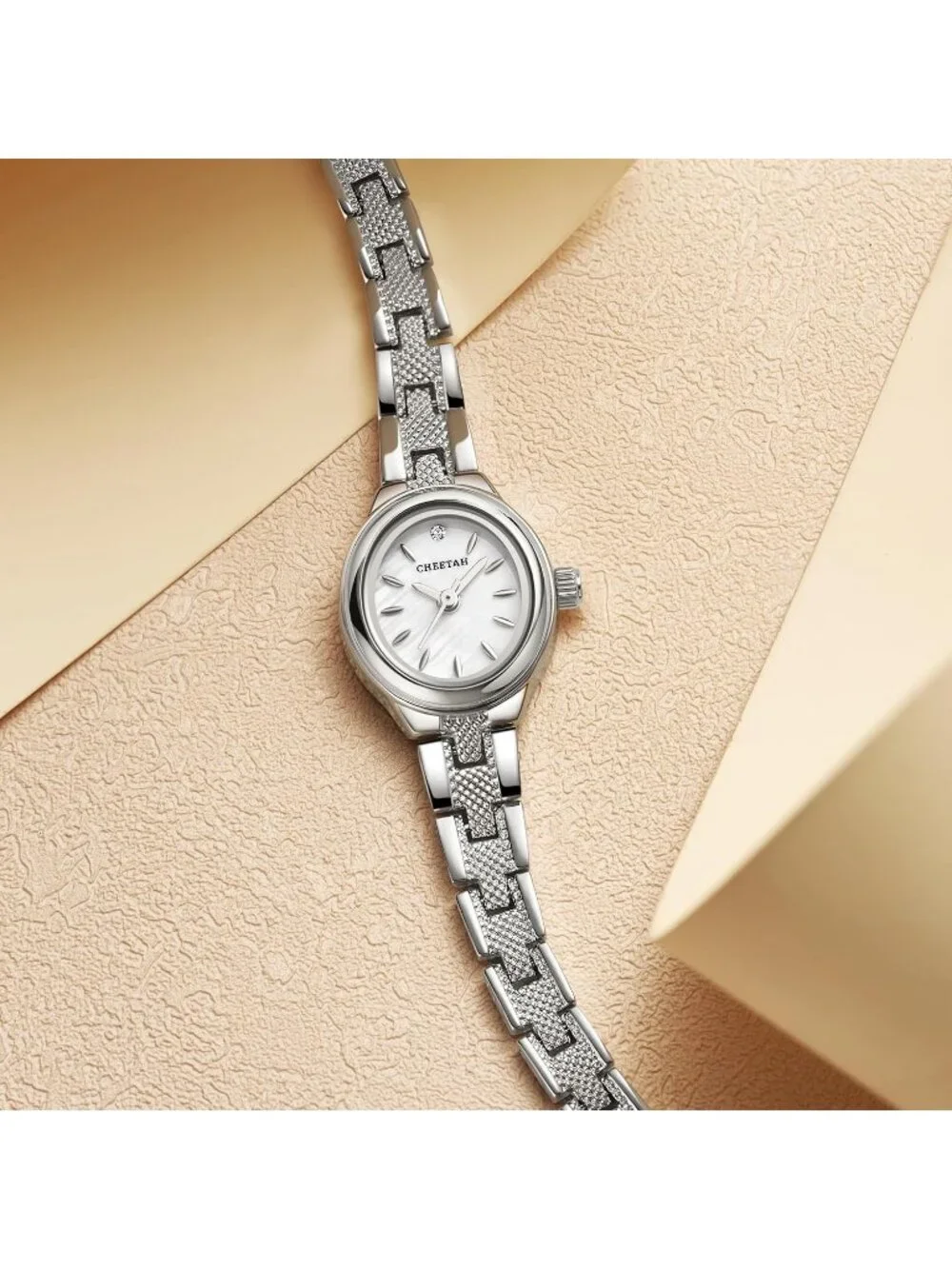 Women's Silver White Classic Retro Bracelet Oval Case and Minimalist Dial Watch